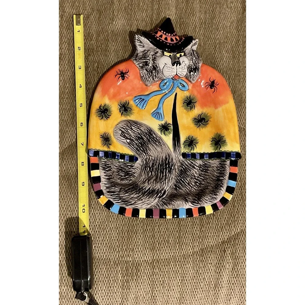 FITZ & FLOYD KItty Witches CANAPE Plate Collectible Halloween Black Cat NIB 2002